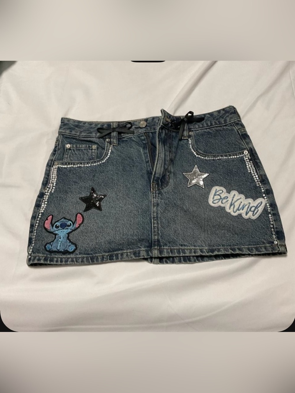 PacSun Blue Denim Mini Skirt with Patch Details